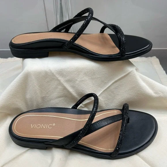 Vionic PRISM black sparkly leather sandals Sz 7 - Picture 3 of 9